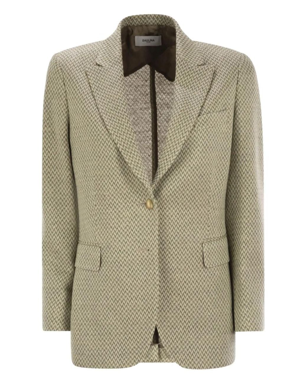 SAULINA Natural Angelica Herringbone Button-Fastening Blazer