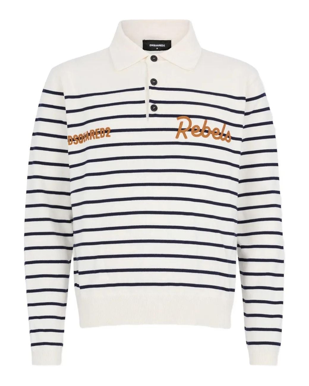 DSquared² White Long-Sleeve Polo Shirt With Classic Stripe Pattern for men