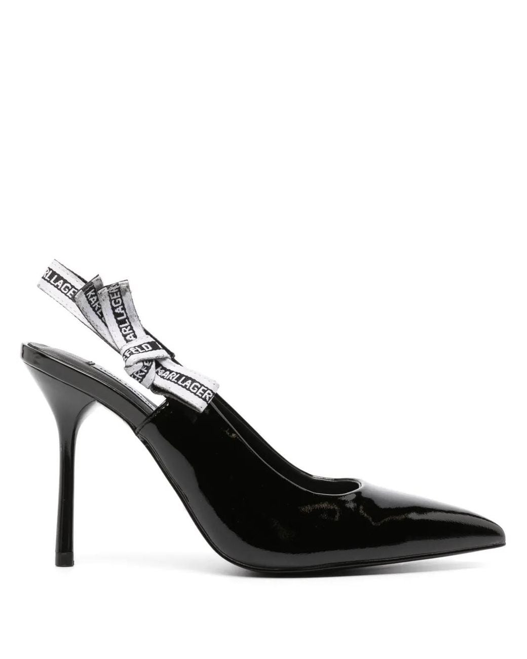 Karl Lagerfeld Black 100Mm Slingback Leather Pumps