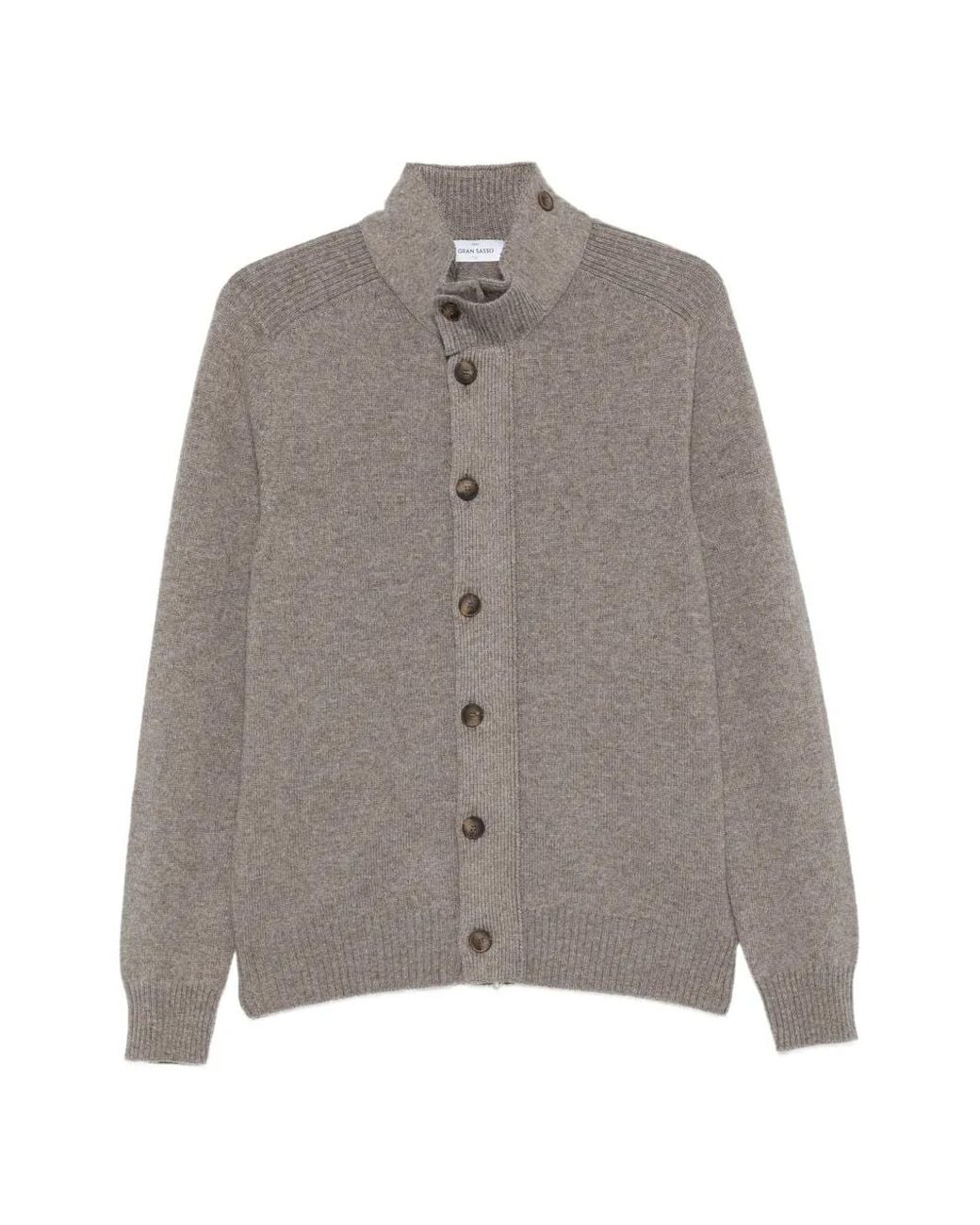 Gran Sasso Gray Button-Fastening High-Neck Cardigan for men