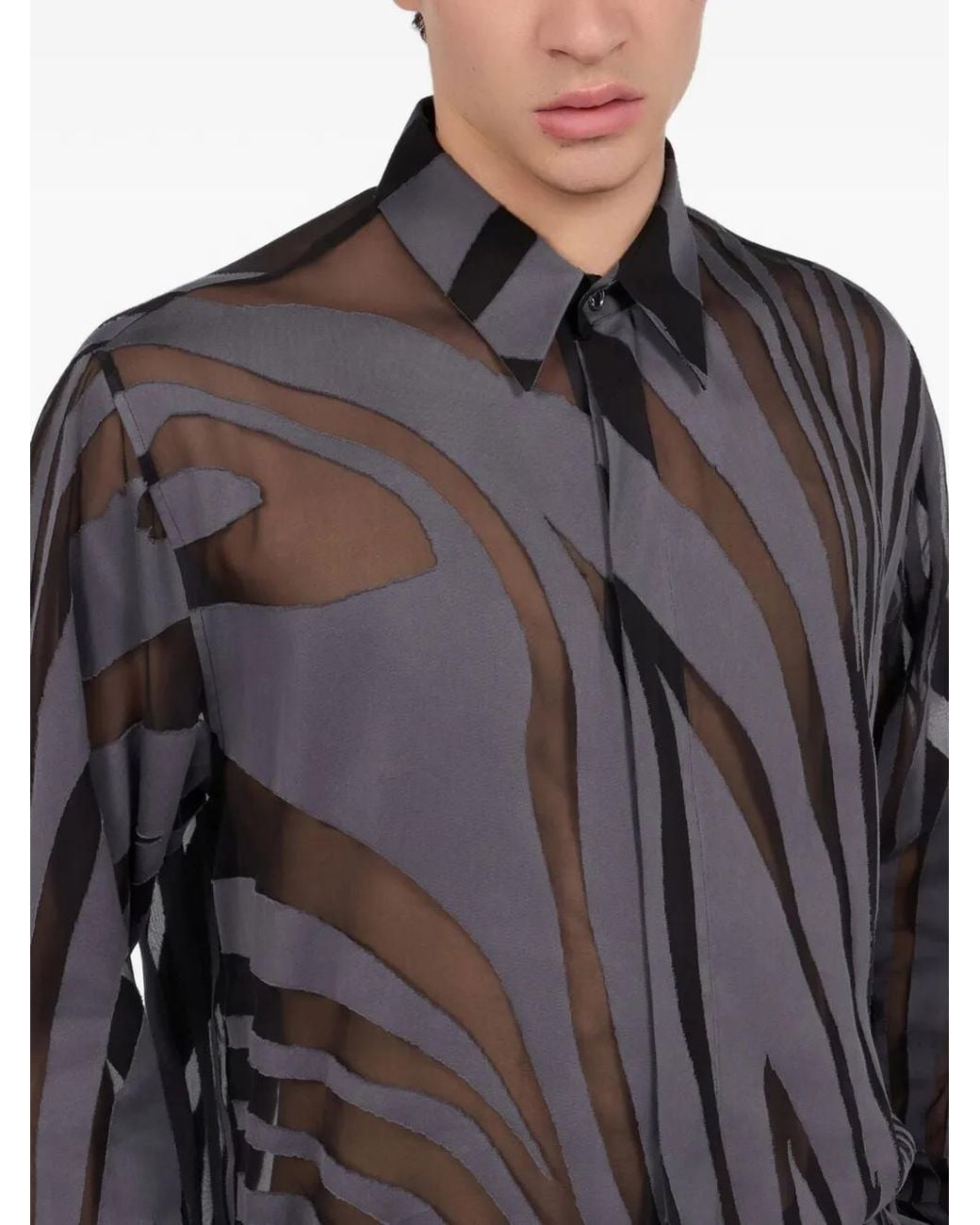 Roberto Cavalli Gray Zebra-Print Semi-Sheer Shirt for men