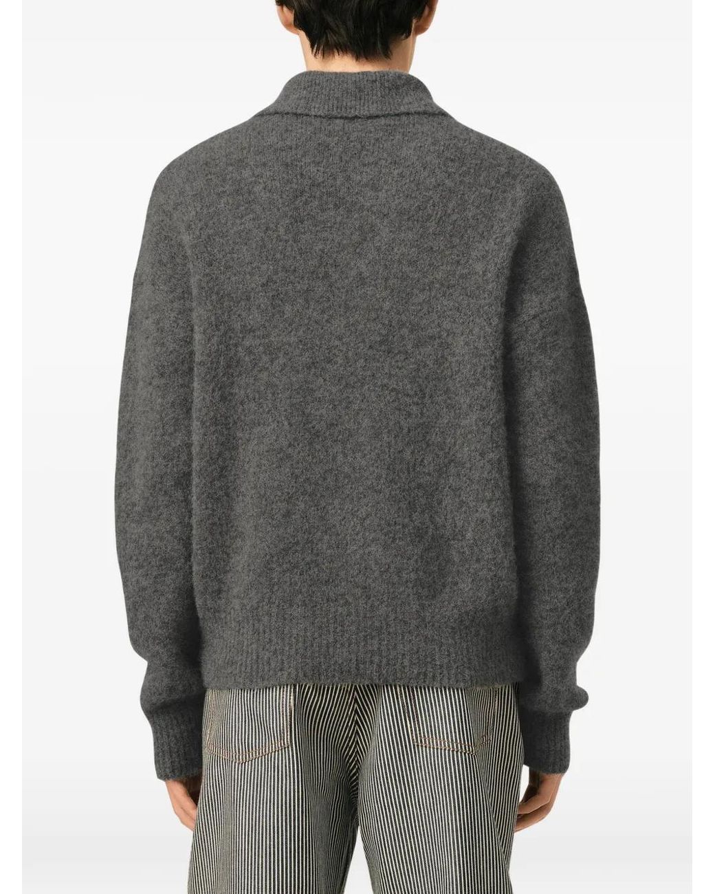AMI Gray Wool And Alpaca Polo With Ami Embroidery for men