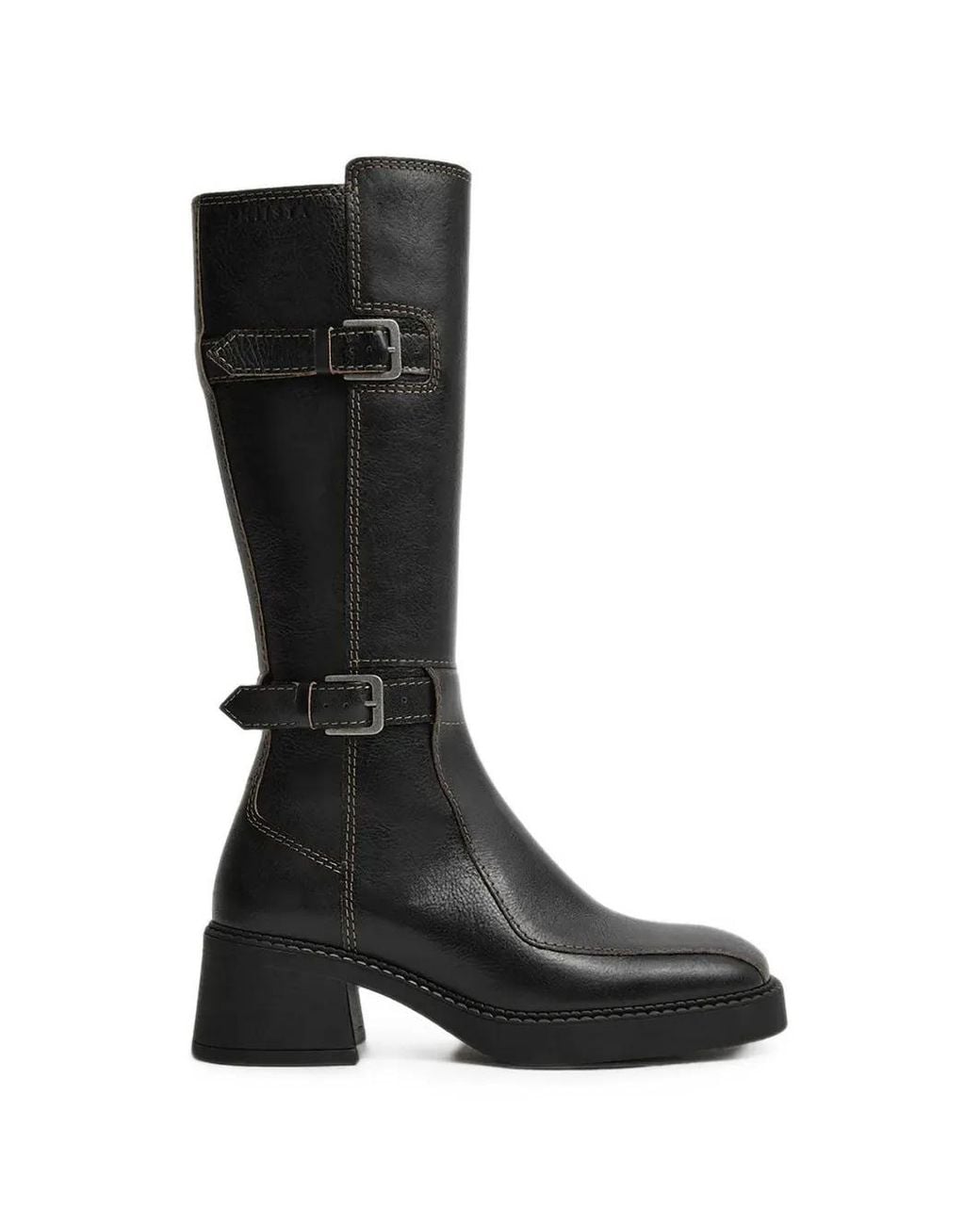 Miista Black Jarmila Buckle-Detail Topstitched Boots