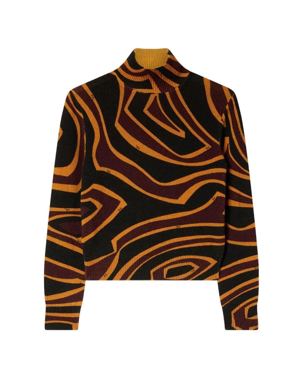 Emilio Pucci Brown Labirinto Print High-Neck Wool Sweater