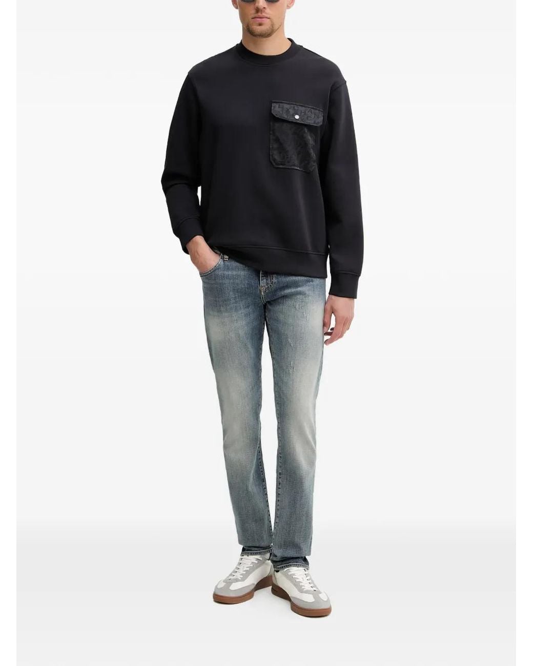 ARMANI EXCHANGE Black Logo-Pattern Pocket Sweater for men