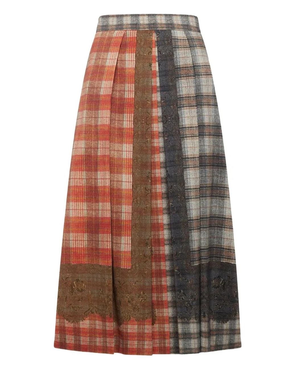 Pierre Louis Mascia Brown Check-Pattern Midi Skirt