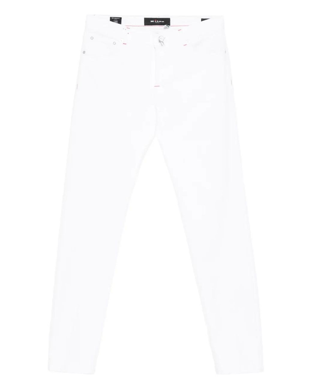 Kiton White Cotton Straight Trousers for men