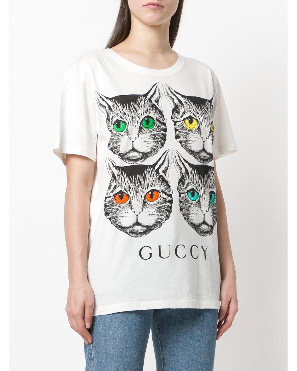 Gucci Mystic Cat And Guccy Print T-shirt in White | Lyst