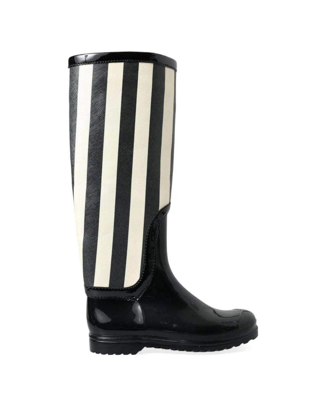 Dolce & Gabbana Black Striped Rubber Boots
