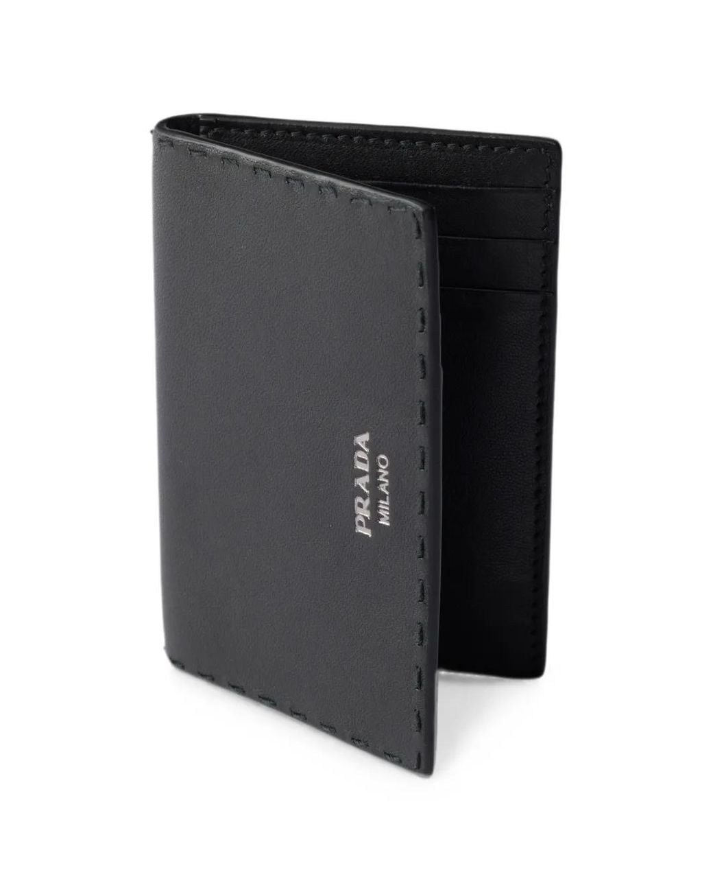 Prada Black Antiqued Leather Card Holder for men