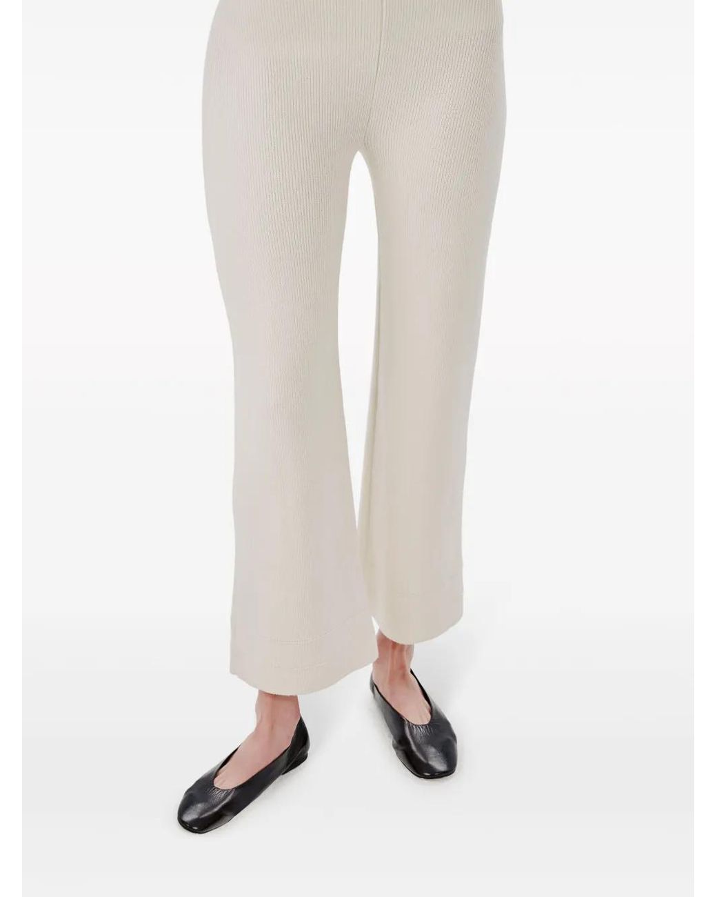 Another Tomorrow Natural Ribbed-Knit Cropped Trousers