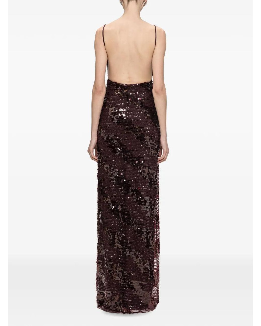 Nissa Purple Sequin-Embellished Backless Maxi Dress