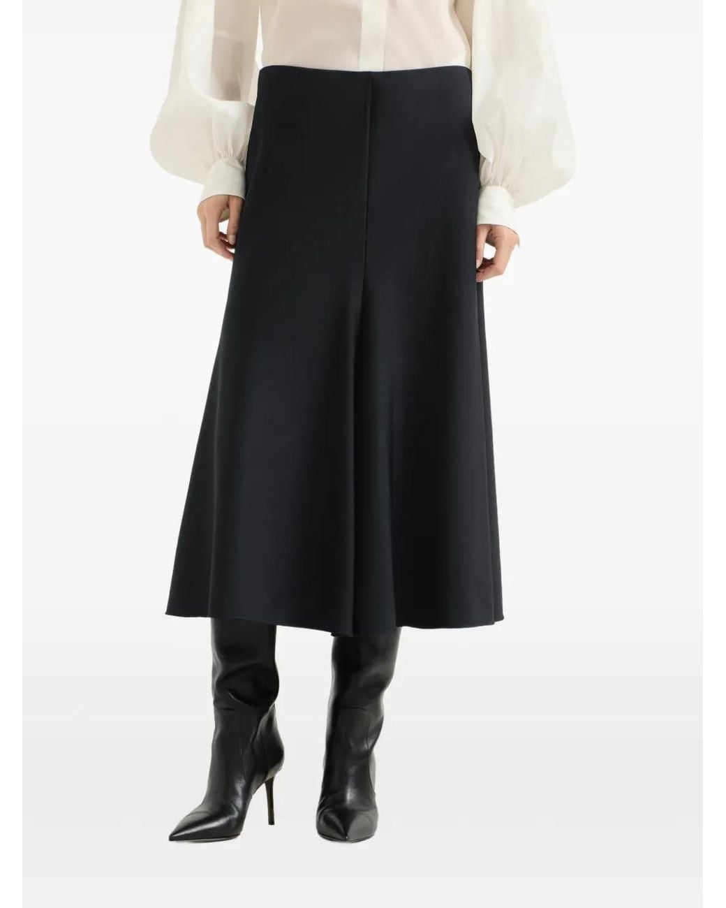 Brunello Cucinelli Black Comfort Virgin-Wool And Viscose Twill Flute Skirt