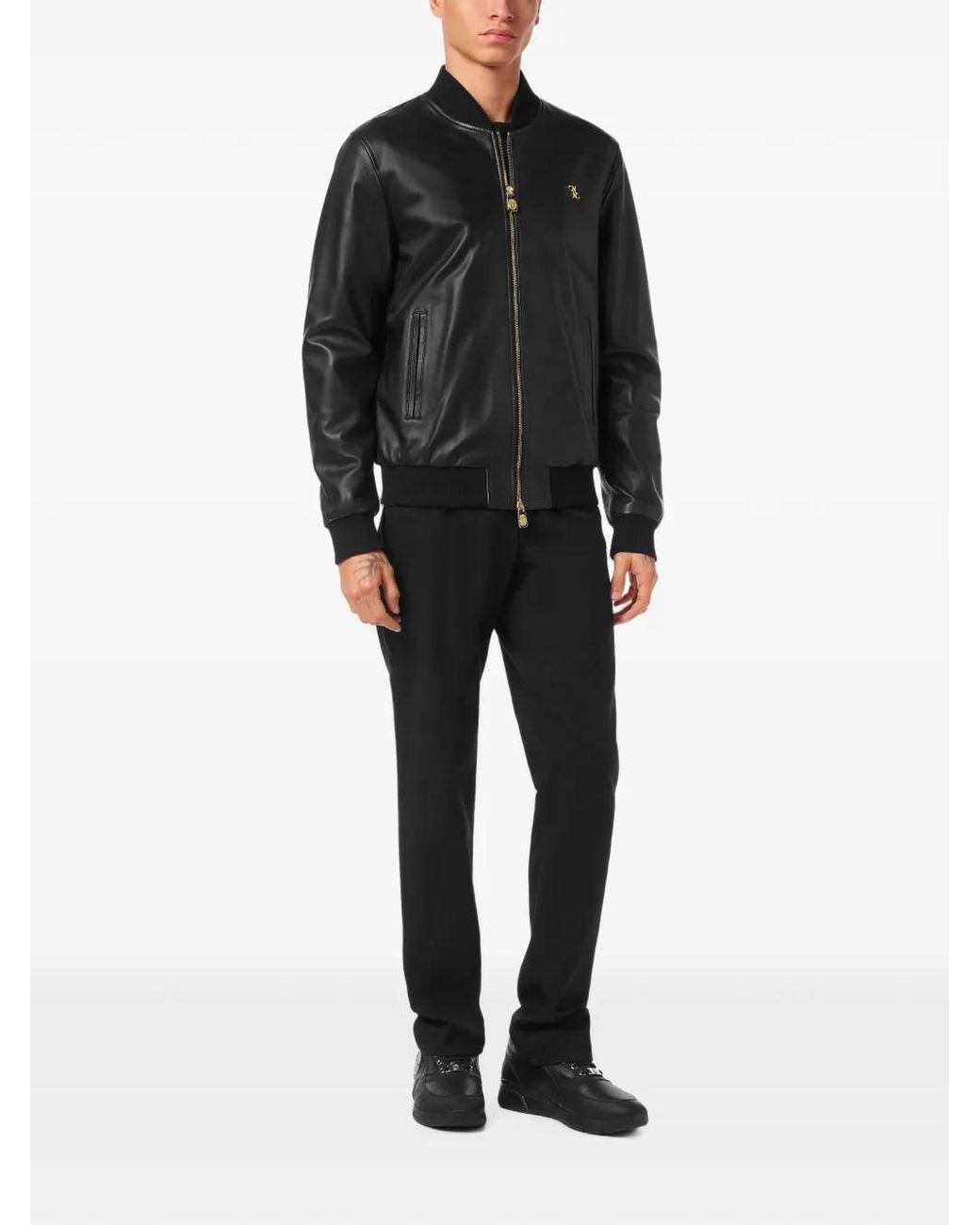 Billionaire Black Basic Leather Bomber Jacket for men