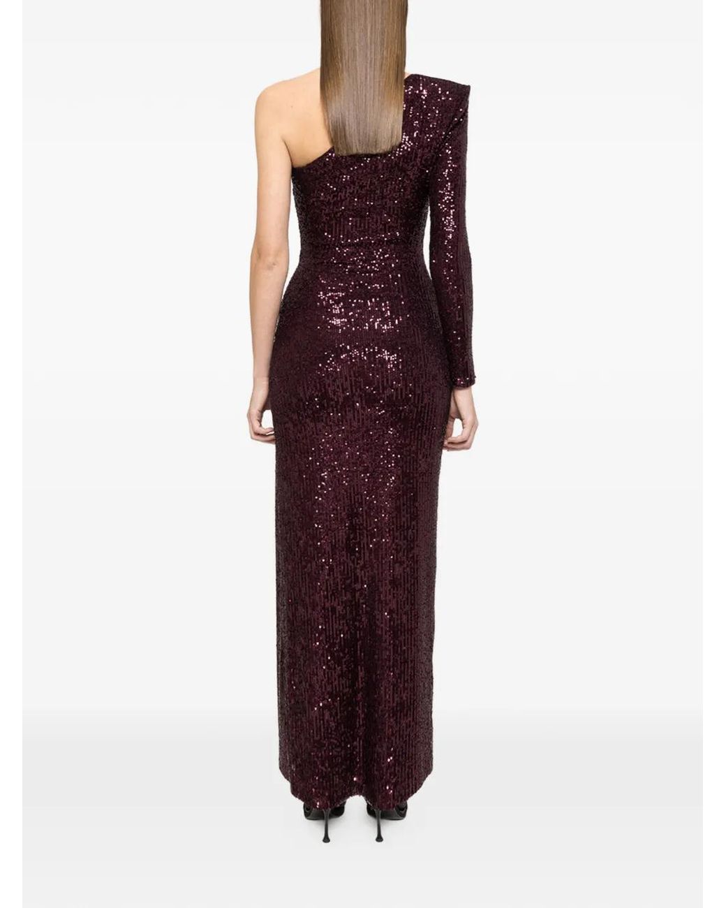 Nissa Purple Sequin-Embellished One-Shoulder Maxi Dress