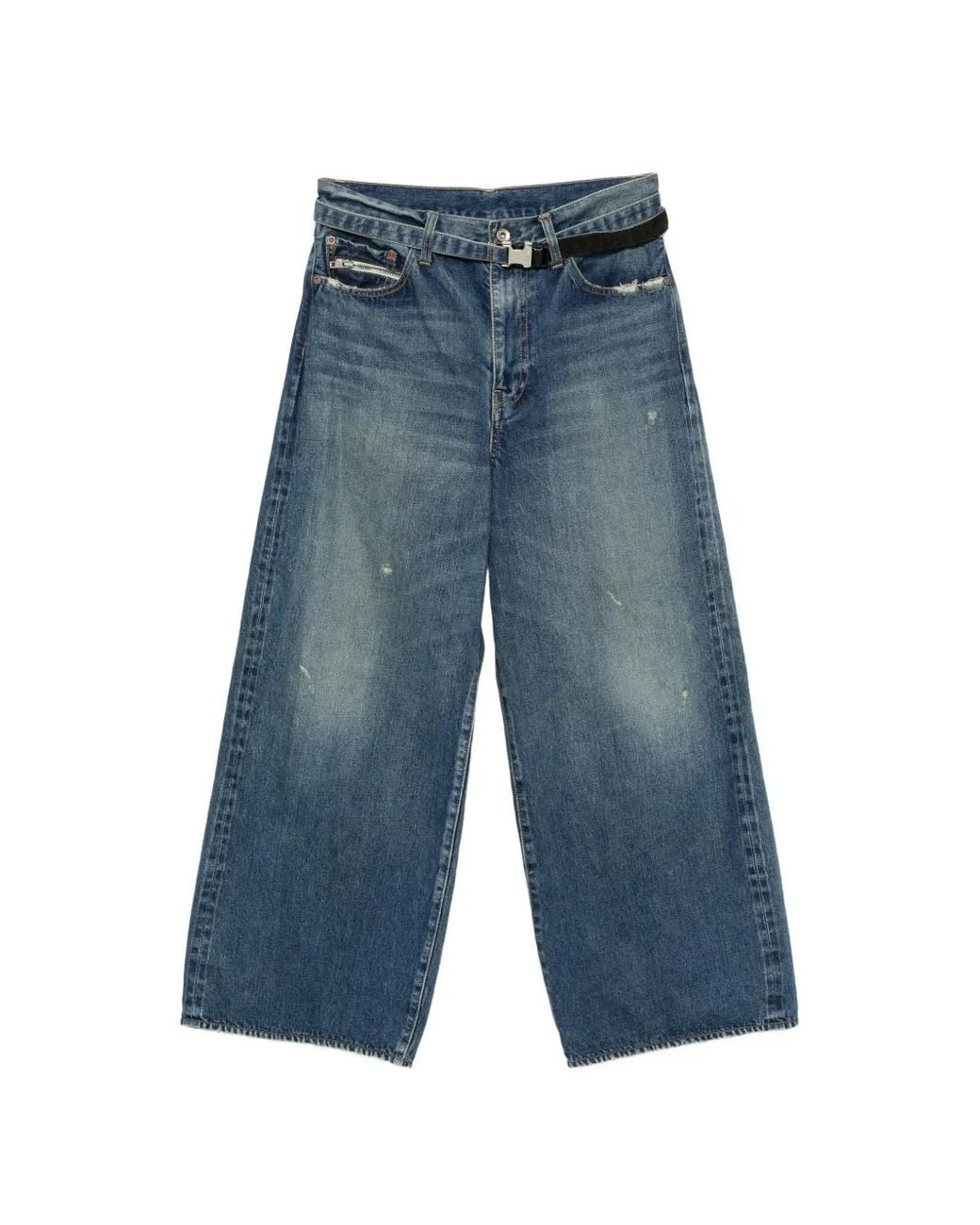 Sacai Blue Distressed Wide-Leg Jeans for men