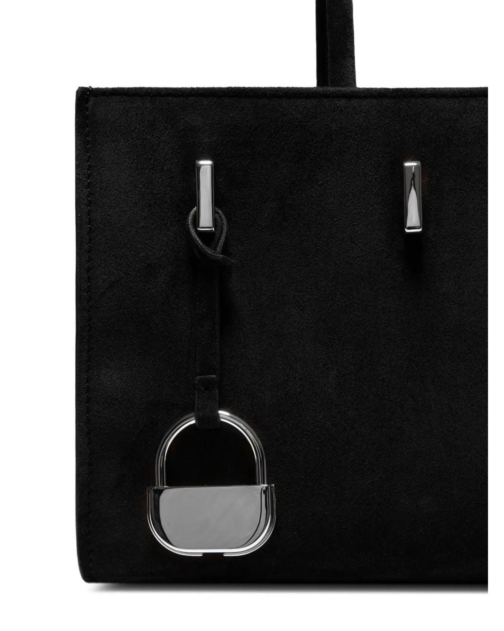 SEEN USERS Black Aura Suede-Finish Padlock-Detail Tote Bag