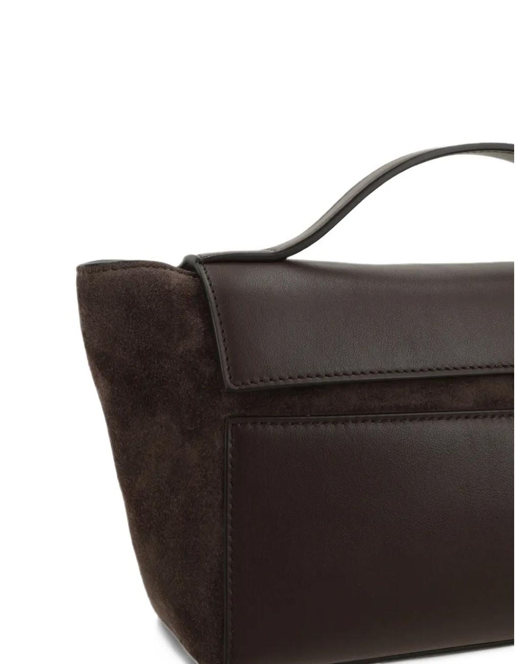 SAVETTE Brown Symmetry Trapeze Suede-Panelled Clutch Bag