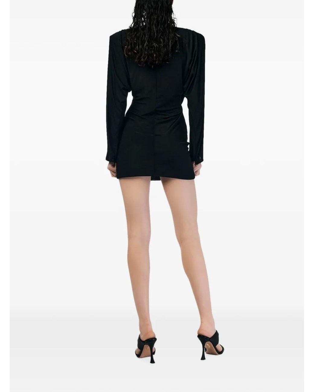 ANDRA ANDREESCU Black Soline Draped Wrap Mini Dress