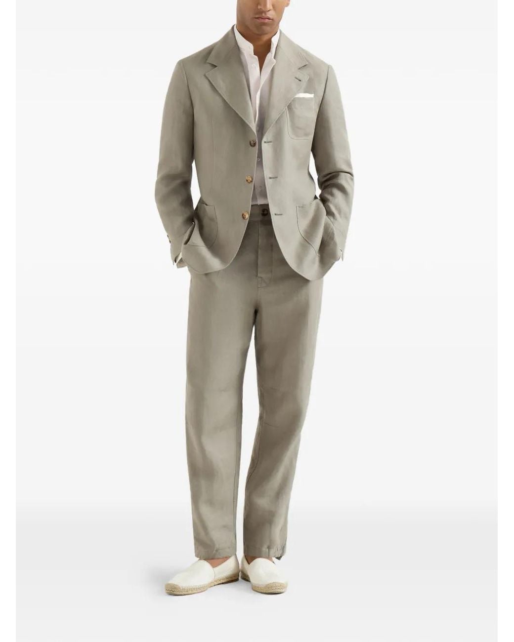 Brunello Cucinelli White Linen Shirt With Mandarin Collar for men
