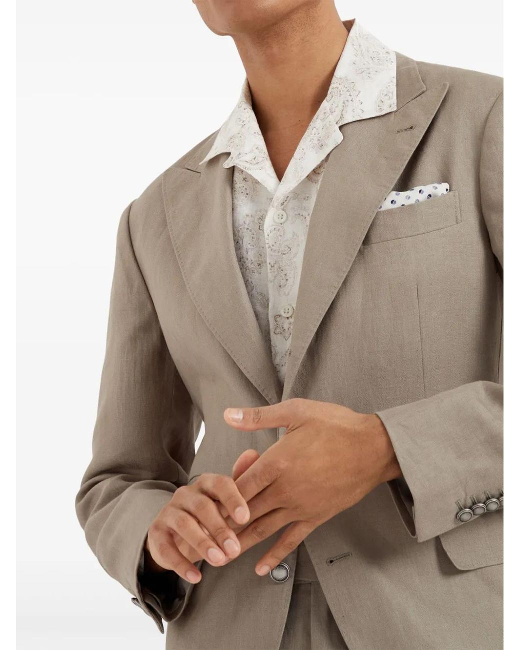 Brunello Cucinelli Gray Single-Breasted Linen Blazer for men