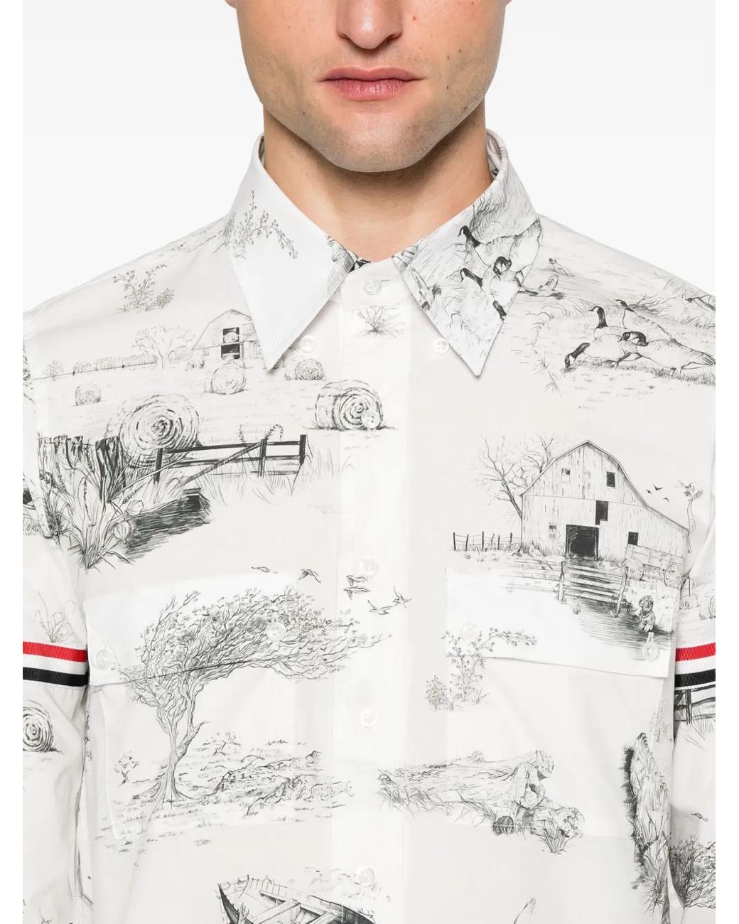 Thom Browne White Scenic Toile-Print Cotton Shirt for men