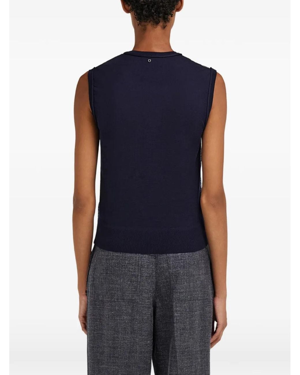 Ferragamo Blue Knitted Top With Silk Panel Detail