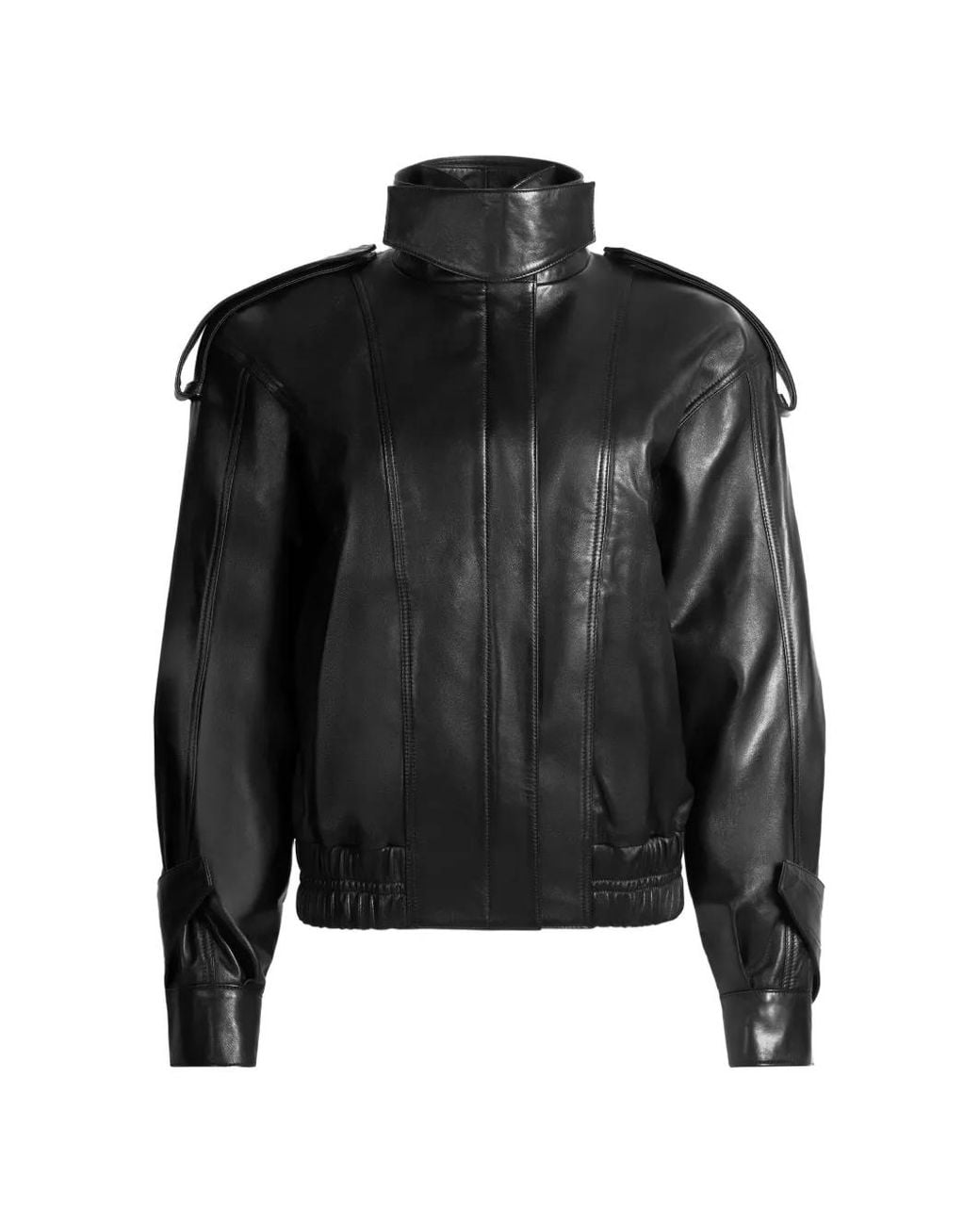 DUCIE Black Fiona Leather Bomber Jacket