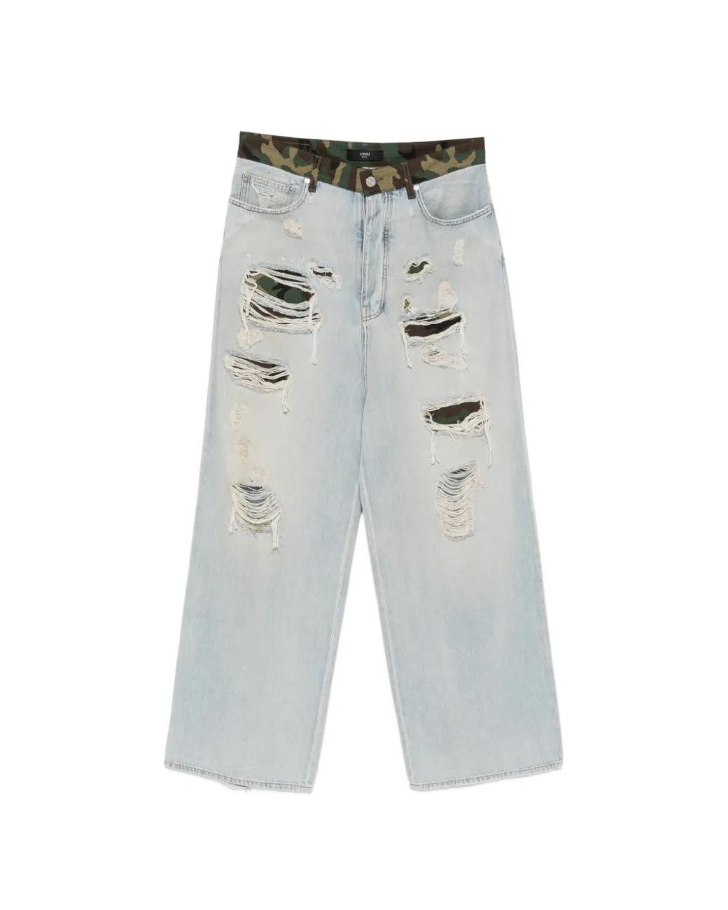 Amiri Gray Distressed-Detail Camouflage-Pattern Jeans for men