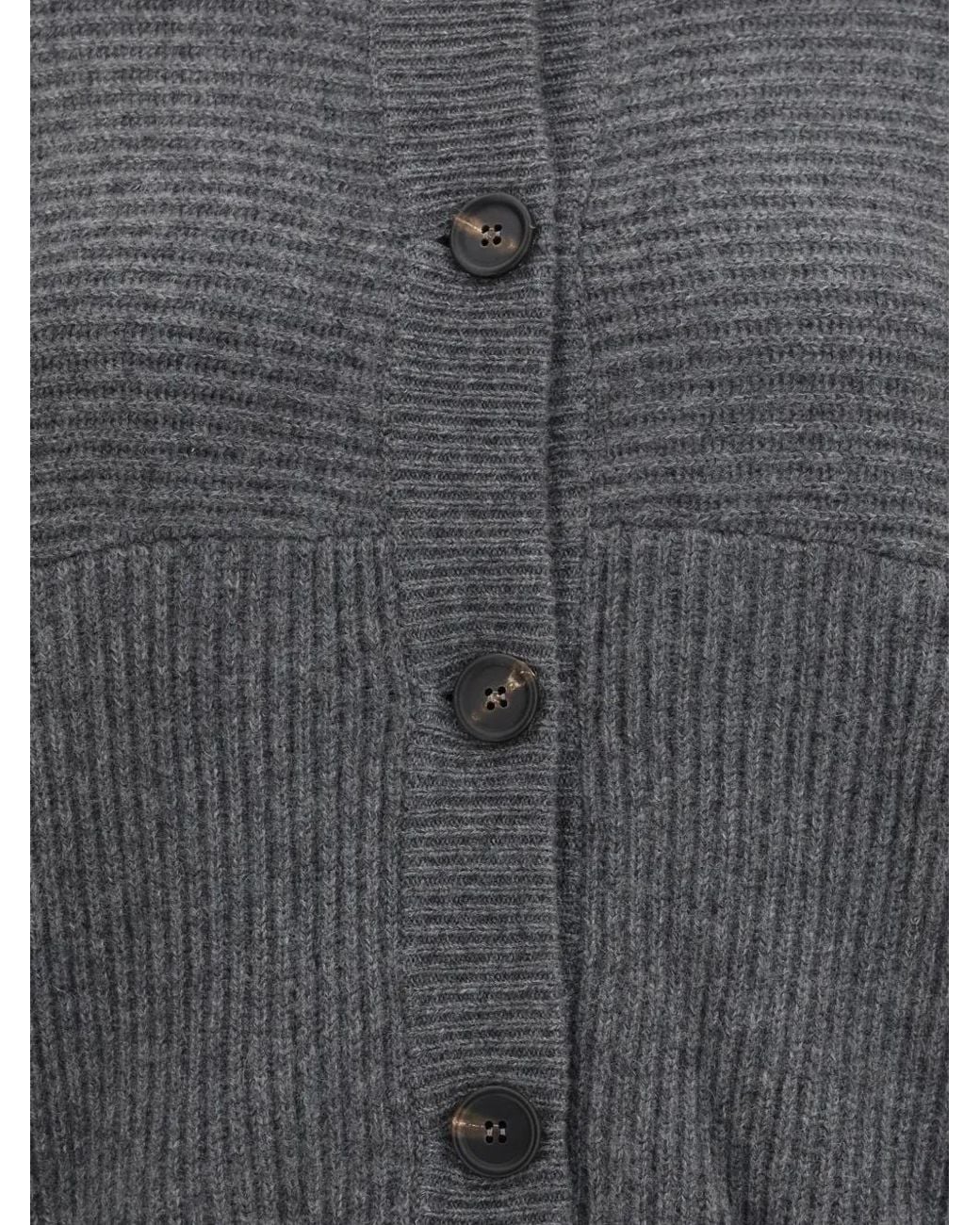 Brunello Cucinelli Gray Ribbed-Knit Cardigan