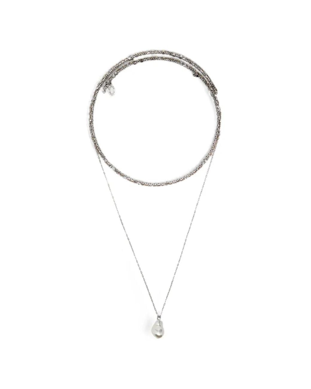 Bimba Y Lola White Crystal Choker And-Tone Faux-Pearl Chain