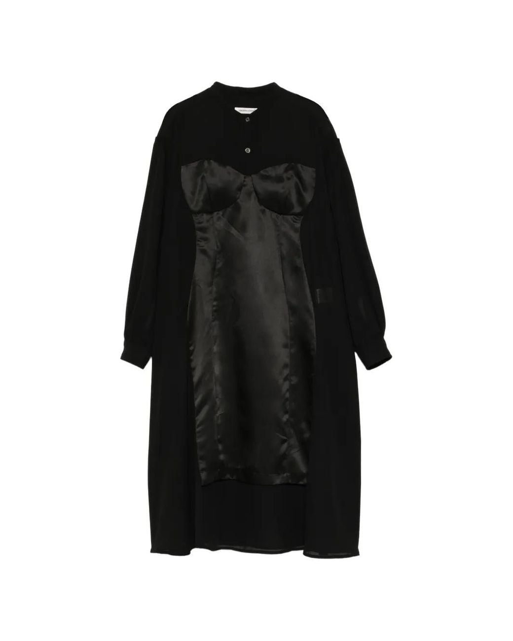 Undercover Black Satin-Panelled Layered Dress