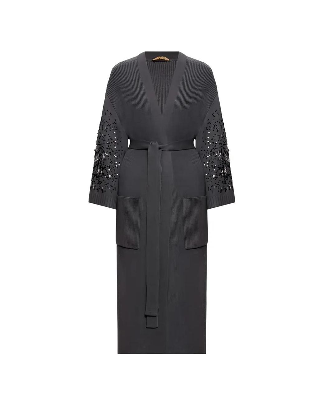 Twinset Black Sequin-Embellished Belted Coat