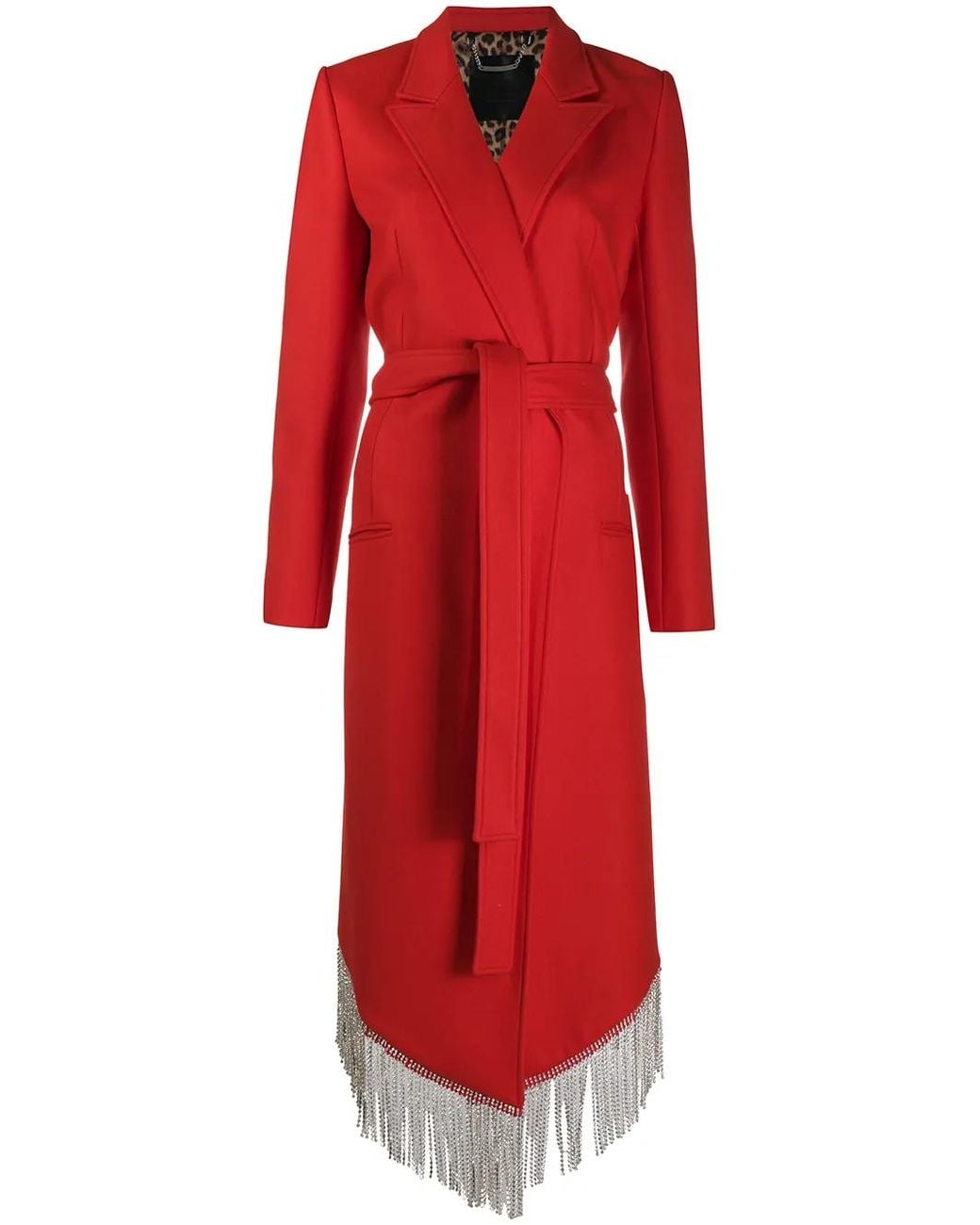 Philipp Plein Red Nara Crystal Fringel Coat