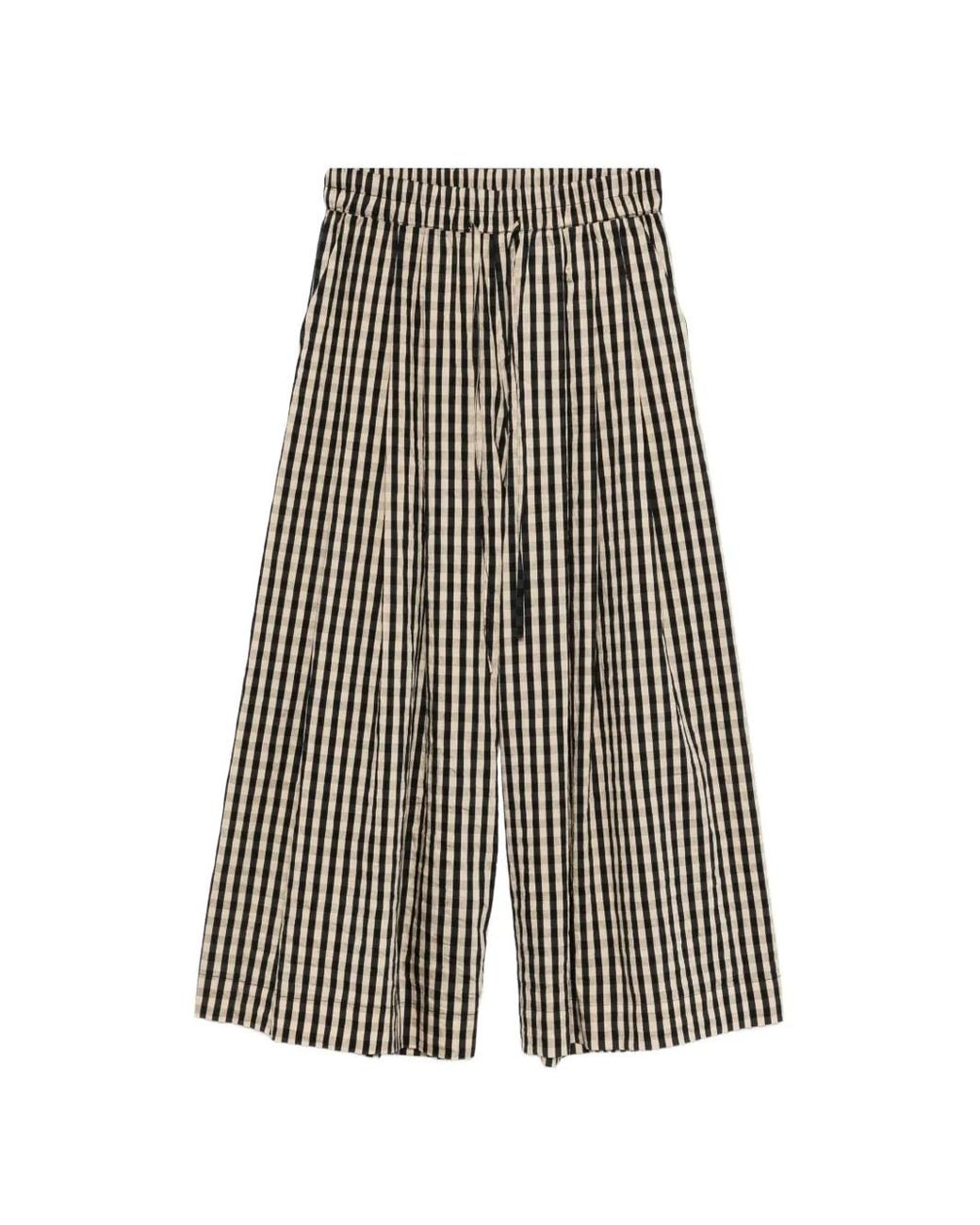 Psophia Black Check-Pattern Cropped Trousers