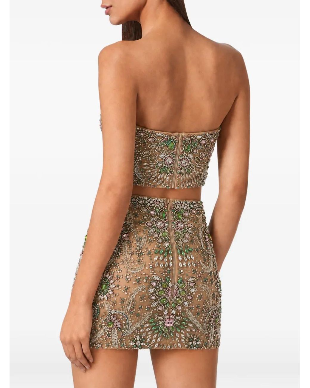 Philipp Plein Gray Crystal-Embellished Sweetheart-Neck Top
