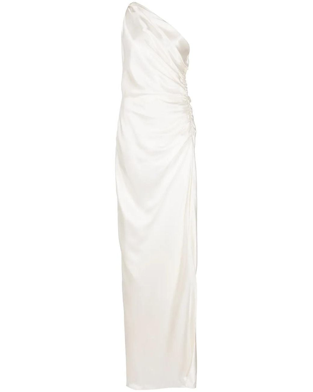 Michelle Mason White One-Shoulder Silk Gown