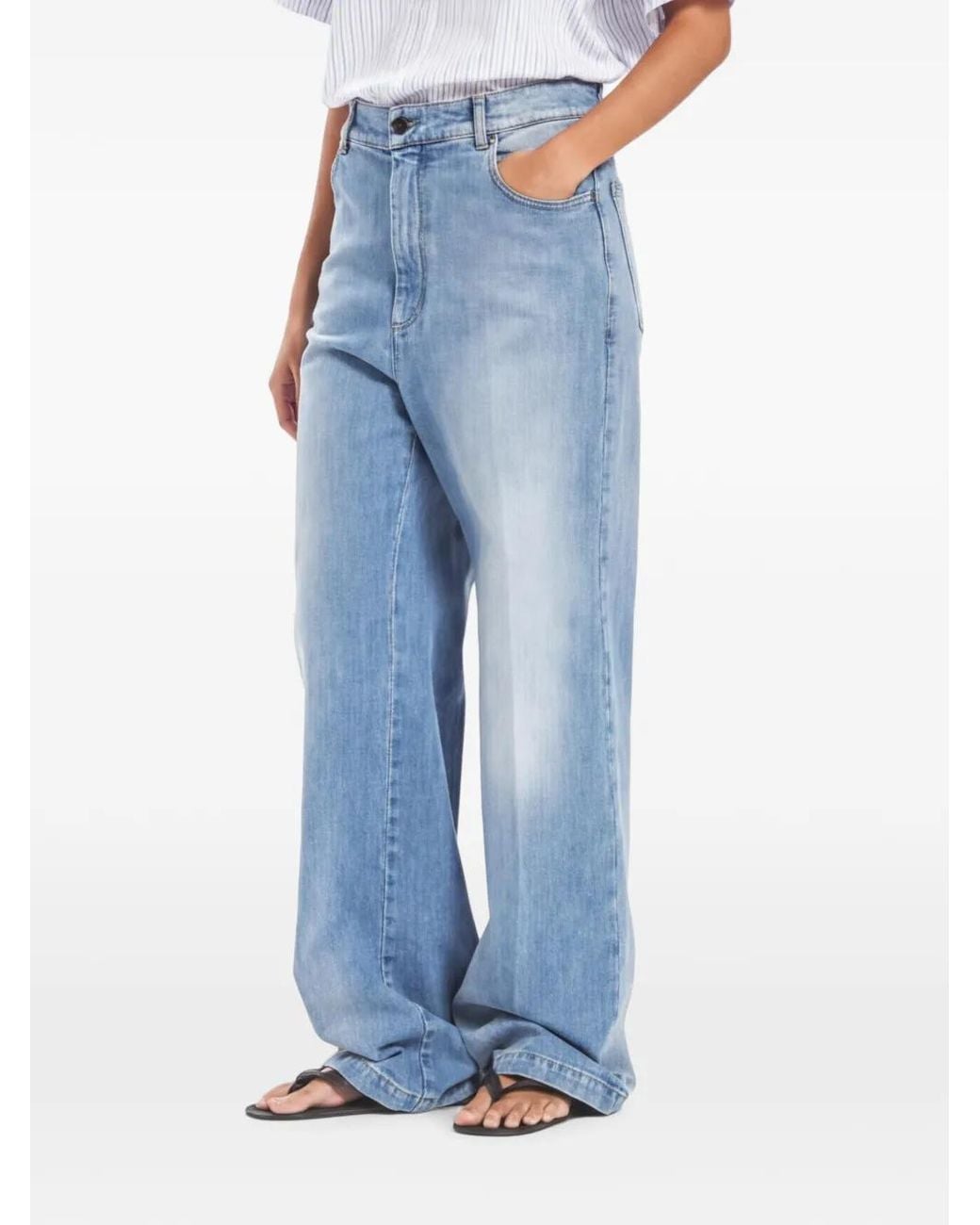 Barena Blue Jean Barone À Effet Délavé Et Plis Marqués