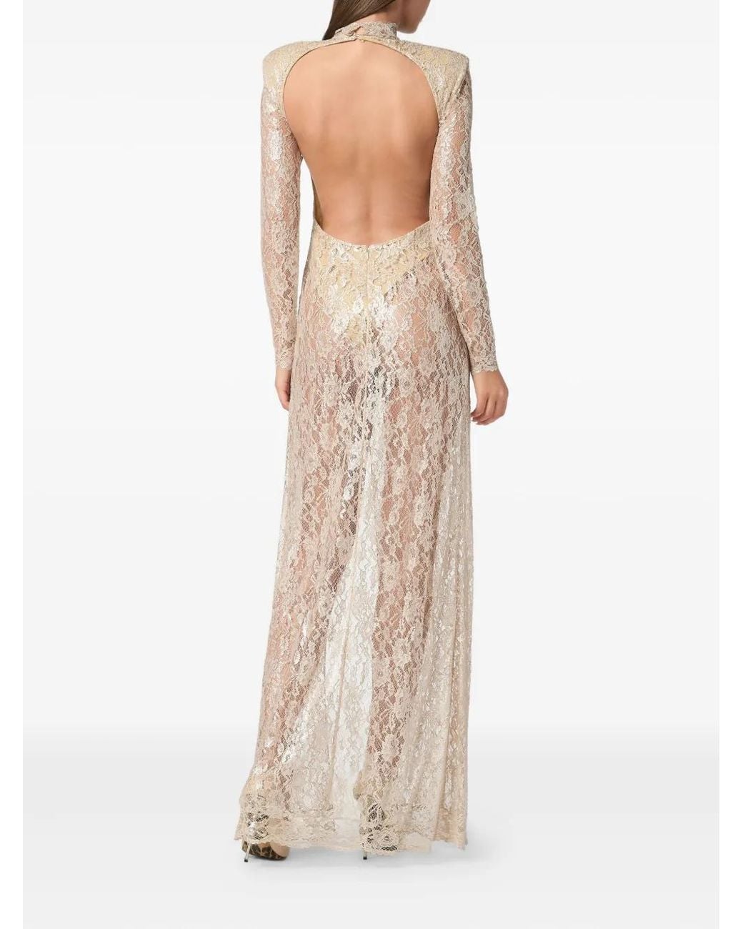 Philipp Plein Natural Lace Long Dress