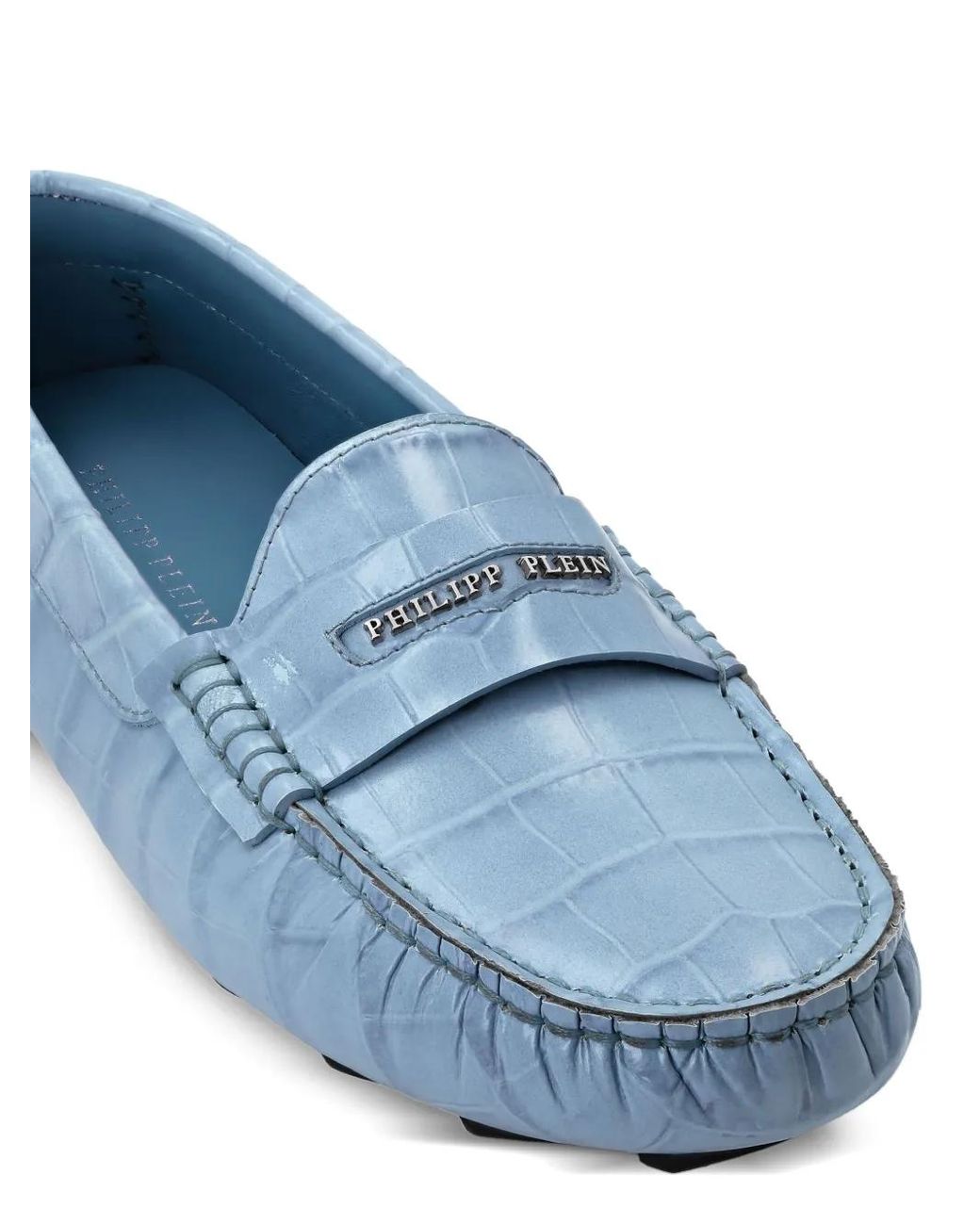 Philipp Plein Blue Crocodile-Embossed Loafers