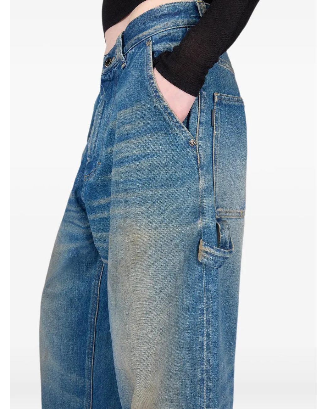 Haikure Blue Faded-Effect Wide-Leg Jeans