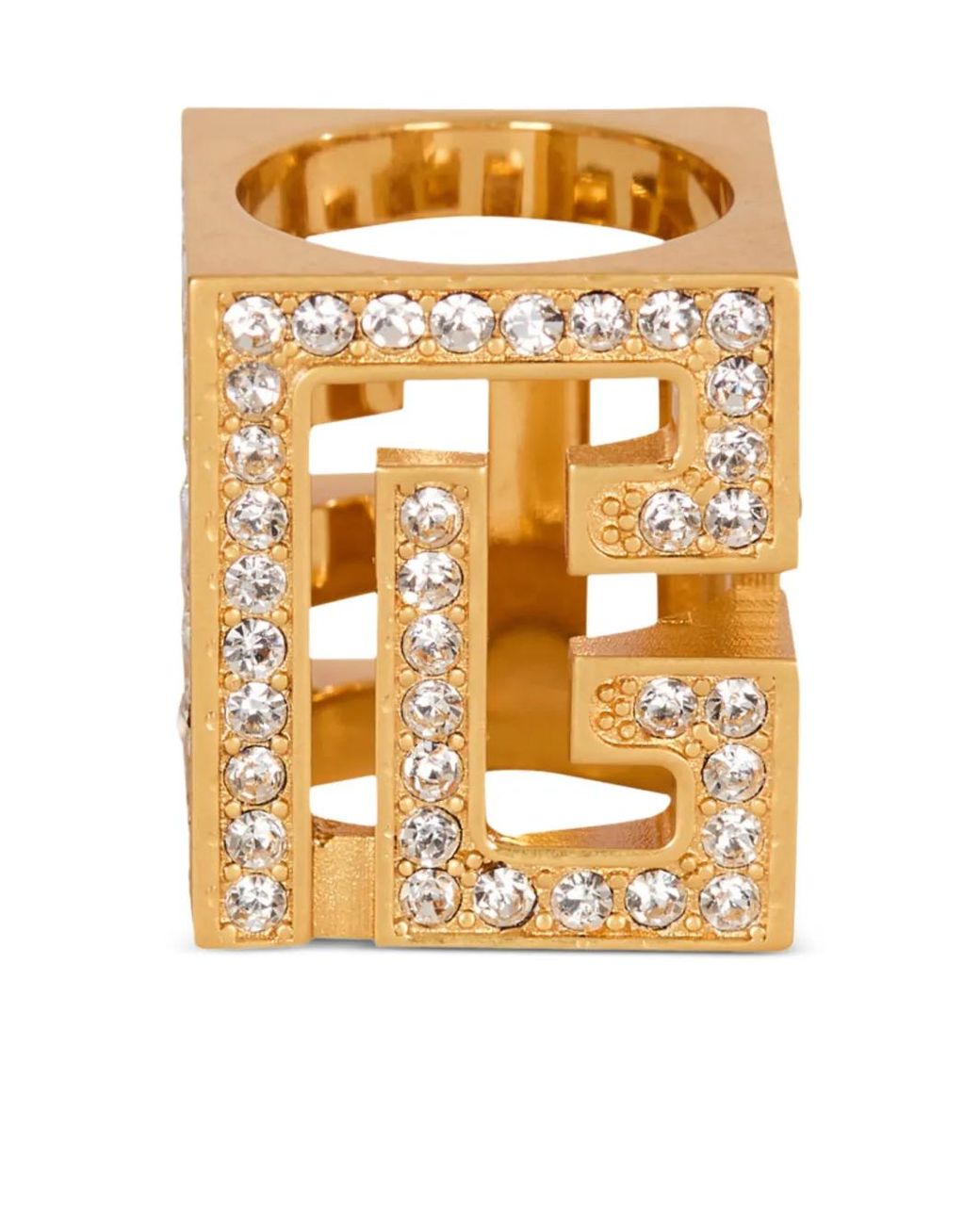 Balmain Metallic Rhinestone Cube Ring