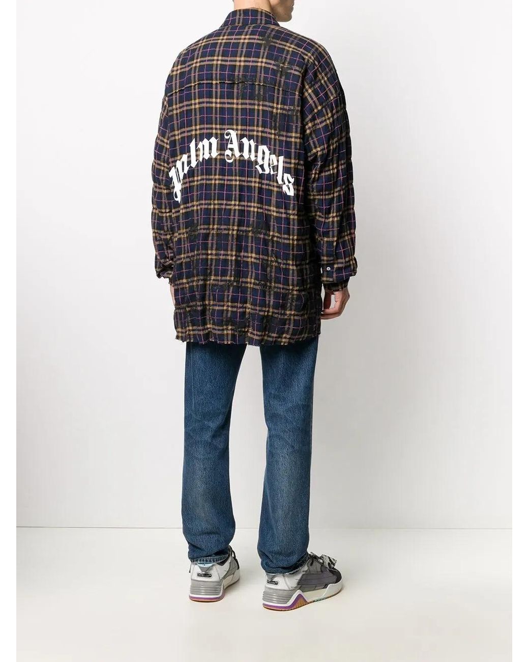Palm Angels Black Logo-Print Check-Pattern Shirt for men