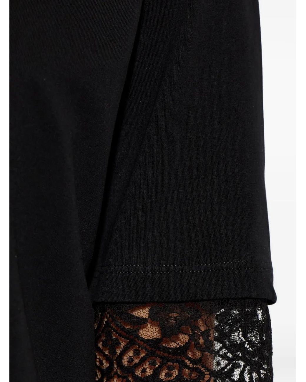 McQueen Black Lace Detail Cotton Jersey T-Shirt