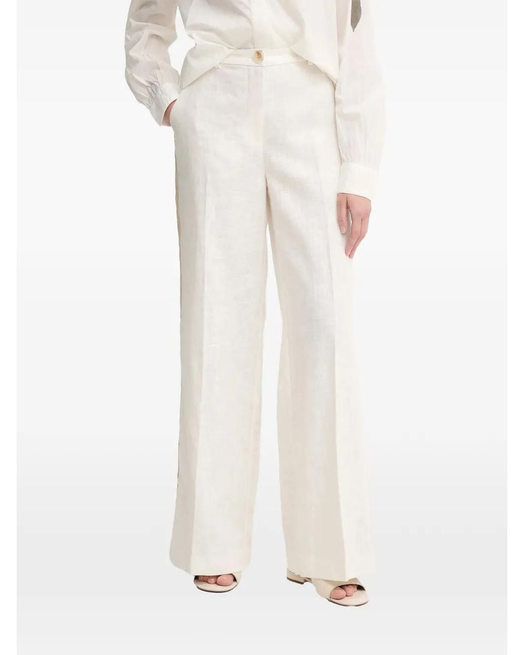 Mos Mosh White Mmbeata Crochet-Trim Wide-Leg Trousers