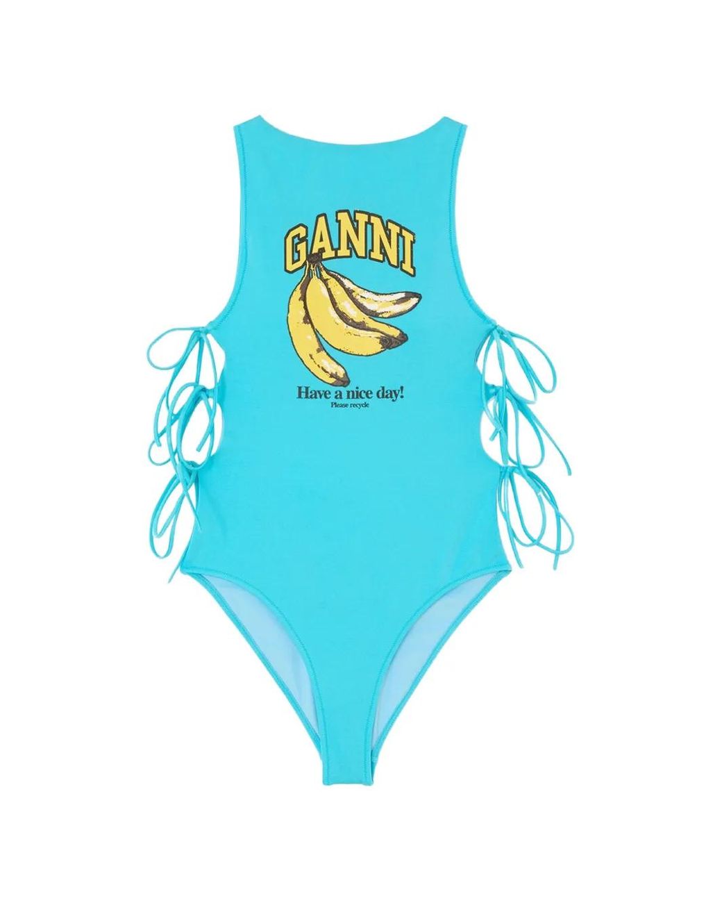 Ganni Blue Swimsuit With Banana Print
