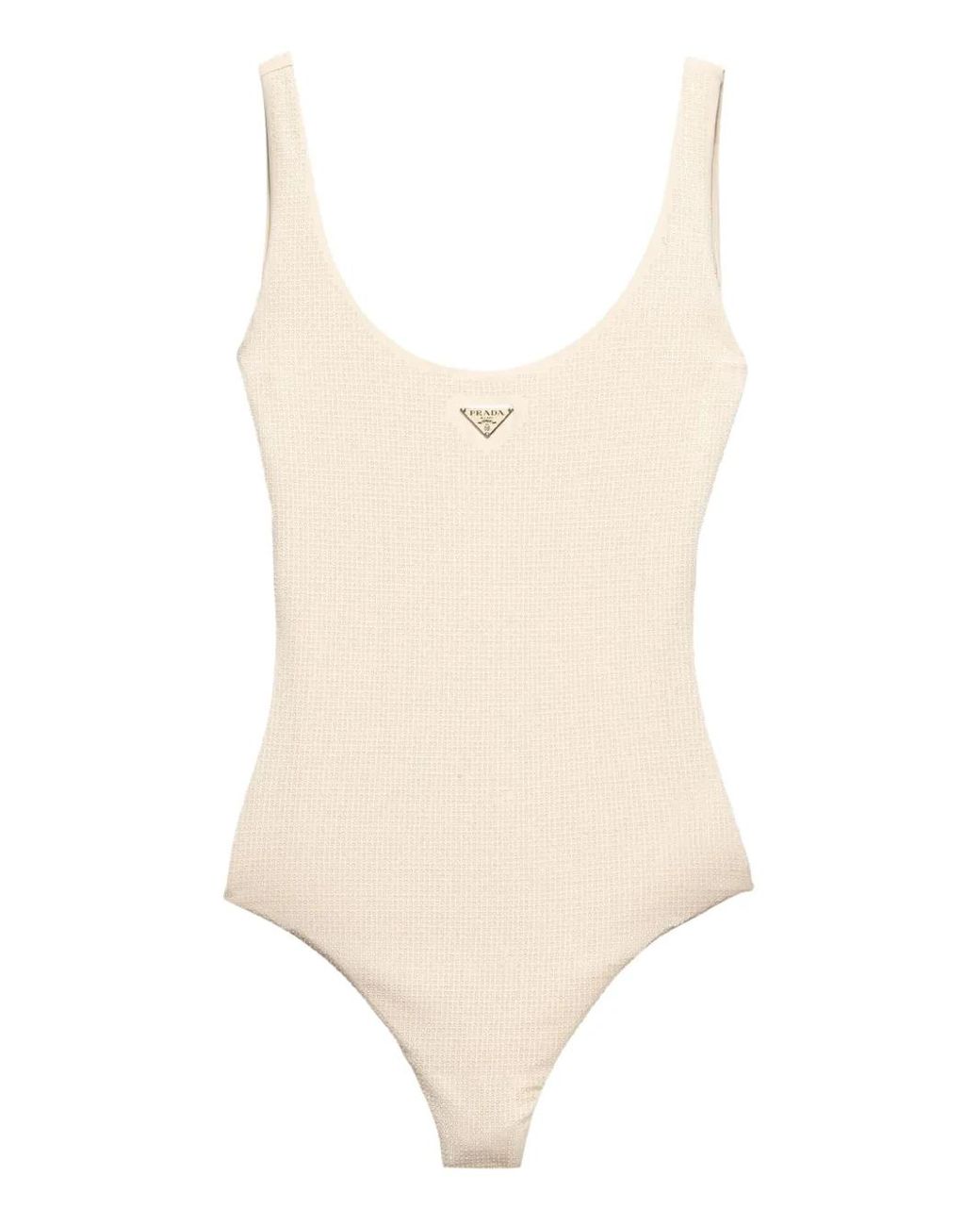 Prada Natural Jersey One-Piece Swimsuit With Rhinestones