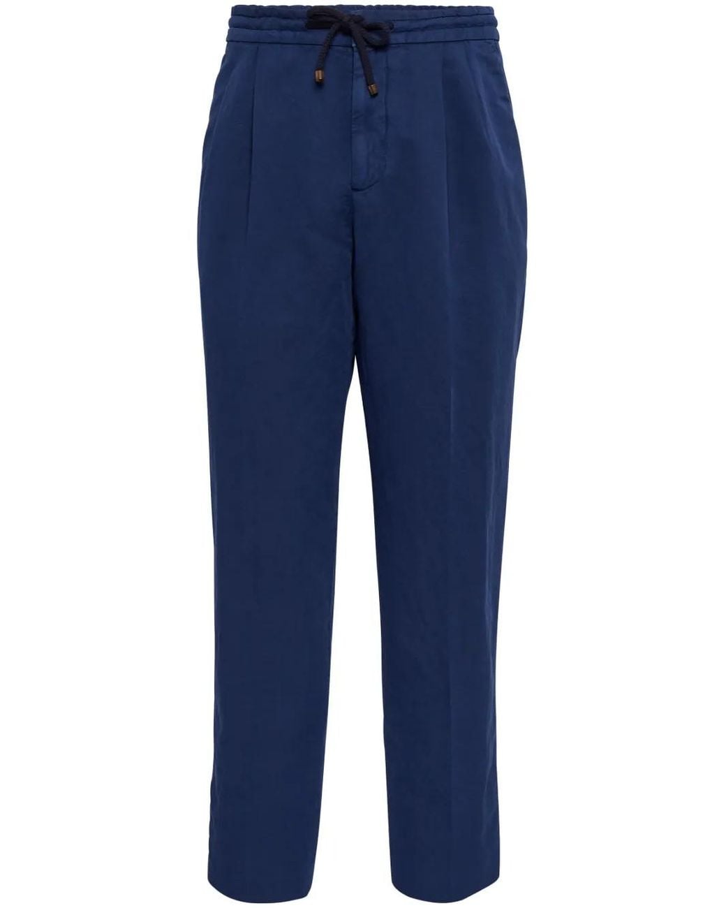 Brunello Cucinelli Blue Linen And Cotton Blend Leisure Trousers for men