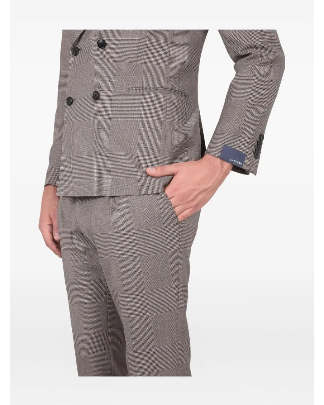 Lardini Gray Double-Breasted Checked-Pattern Suit for men