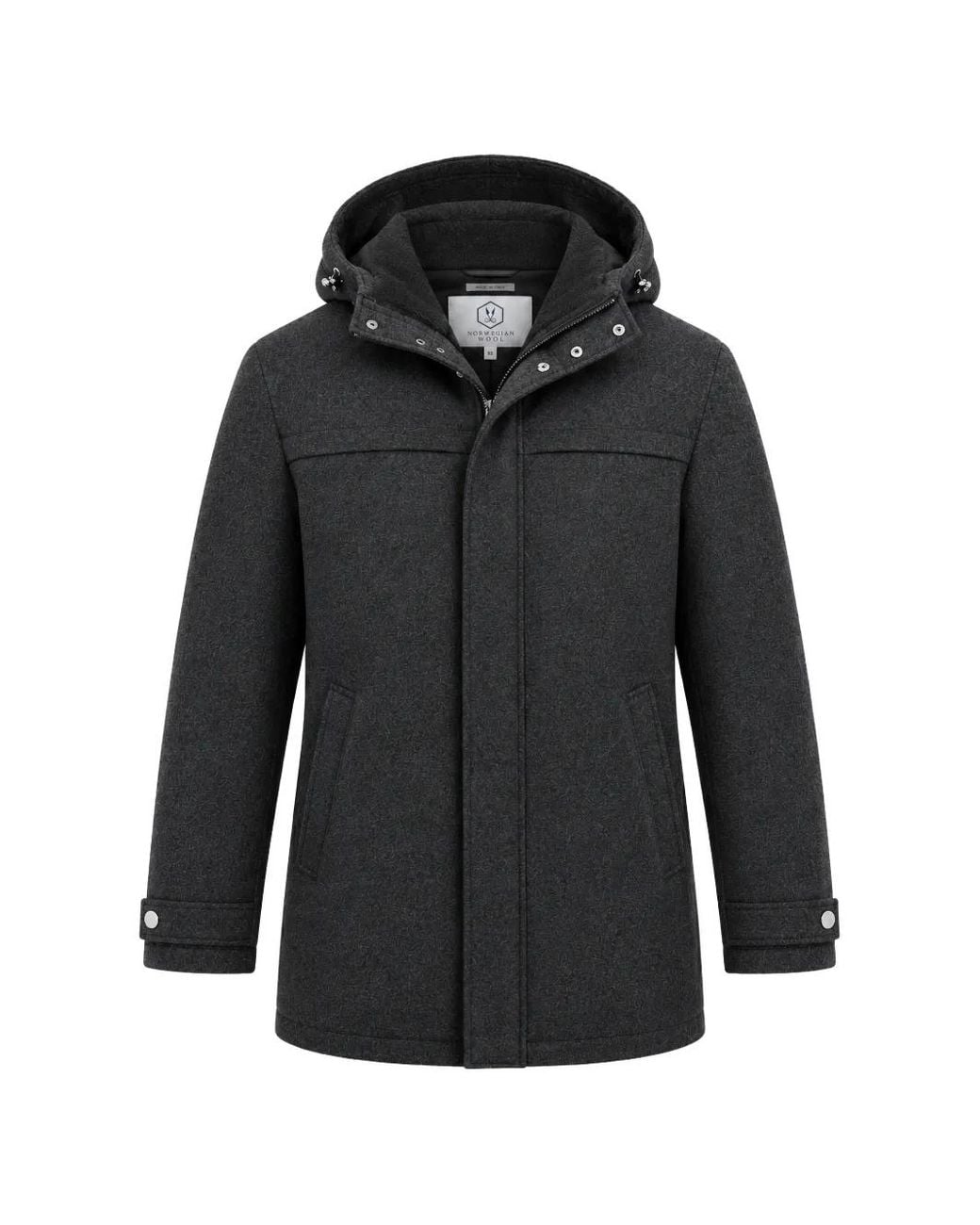 Norwegian Wool Black Davos Hooded Coat for men